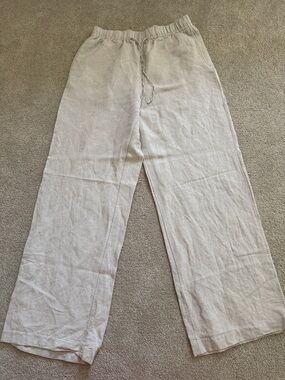 H&M Men's Light Beige Drawstring Linen-Blend Joggers